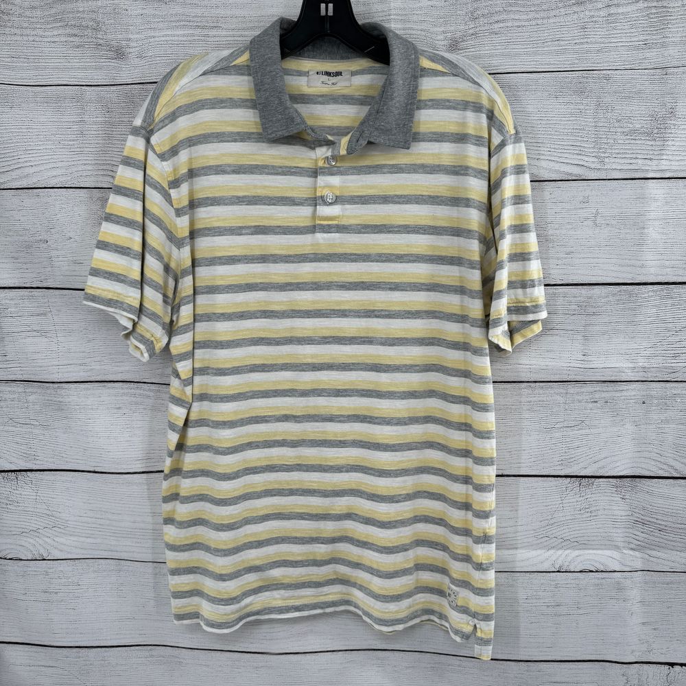 Linksoul Polo Shirt Large Luxury Cotton Striped Casual Golf Yellow Gray White